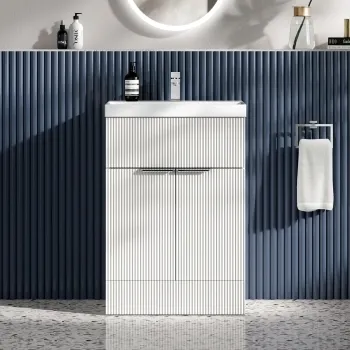 Havana Fluted Coastal White Basin Vanity 600mm - Chrome Handles