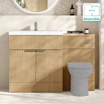 Havana Fluted Country Oak Basin Vanity and Back To Wall Toilet Unit 1300mm (Excludes Toilet) - Chrome Handles