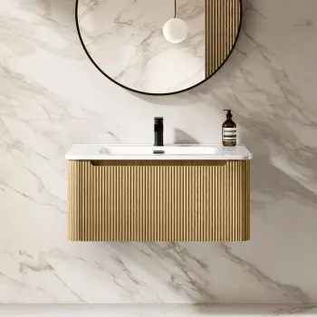 Sorrento Fluted Country Oak Wall Hung Basin Drawer Vanity 800mm