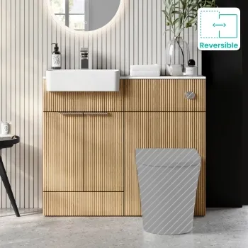 Sicily Fluted Country Oak Basin Vanity with Marble Top & Back To Wall Unit 1000mm (Excludes Toilet) - Chrome Handles