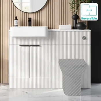 Sicily Fluted Coastal White Basin Vanity and Back To Wall Toilet Unit 1200mm (Excludes Toilet) - Black Accents