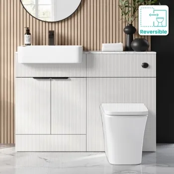Sicily Fluted Coastal White Combination Vanity Basin with Marble Top & Houston Toilet 1200mm - Black Accents