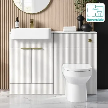 Sicily Fluted Coastal White Combination Vanity Basin and Miami Toilet 1200mm - Brushed Brass Accents
