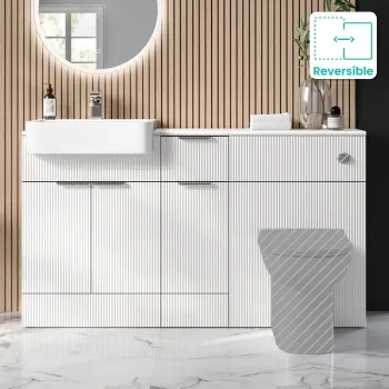 Sicily Fluted Coastal White Combination Vanity Basin 1500mm (Excludes Toilet) - Chrome Handles