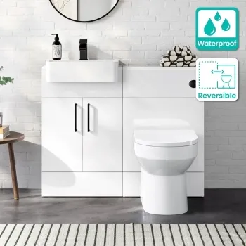 100% Waterproof - Harper Gloss White PVC Combination Vanity Basin & Miami Toilet 1000mm - Black Accents