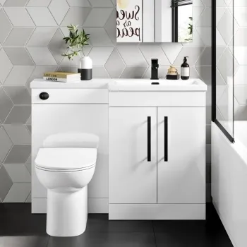 Avon Gloss White Combination Vanity Basin and Aruba Toilet 1100mm - Black Accents - Right Handed