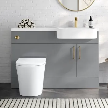 Harper Stone Grey Combination Vanity Basin and Tucson Toilet 1200mm - Brushed Brass Accents - Right Handed