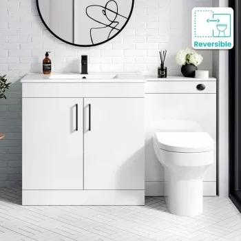 Mersey Gloss White Combination Vanity Basin and Miami Toilet 1300mm - Black Accents