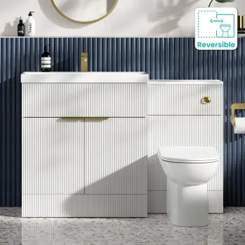 Havana Fluted Coastal White Combination Vanity Basin and Aruba Toilet 1300mm - Brushed Brass Accents