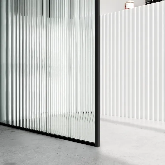 Munich Fluted Effect Matt Black Framed Easy Clean 8mm Wet Room Shower Glass Panel 1400mm