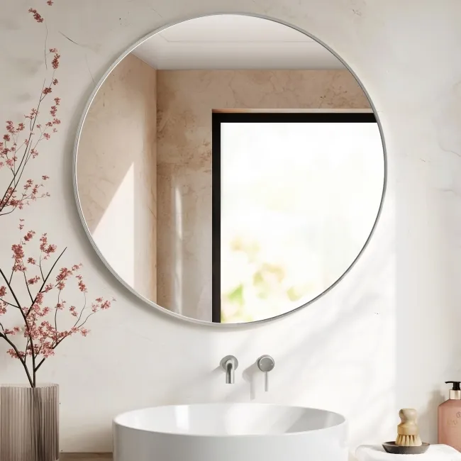 Essence Brushed Silver Round Bathroom Mirror 1000mm