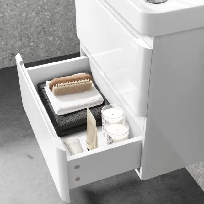 Corsica Gloss White Wall Hung Slimline Basin Drawer Vanity 500mm