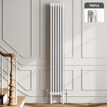 Athens White Triple Column Vertical Traditional Radiator 1800x290mm