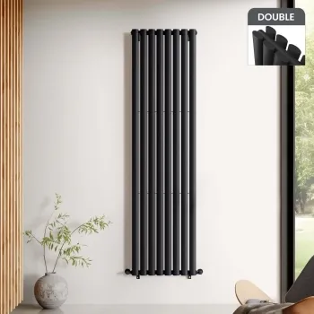 Marbella Matt Black Double Oval Panel Radiator 1800x480mm