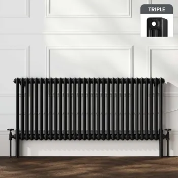 Athens Matt Black Triple Column Horizontal Traditional Radiator 600x1415mm