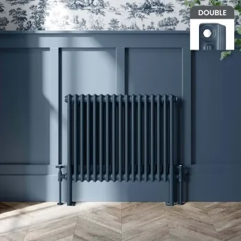 Athens Inky Blue Double Column Horizontal Traditional Radiator 600x785mm