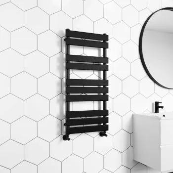 Santorini Matt Black Flat Panel Heated Towel Rail 1000x450mm