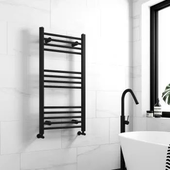 Barcelona Matt Black Straight Heated Towel Rail 1000x500mm