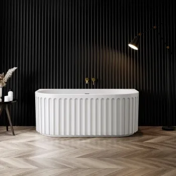 Brent 1500mm Fluted Matt White Back To Wall Bath