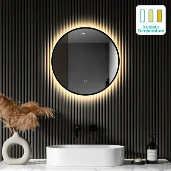Delilah Black Framed Round Backlit llluminated LED Mirror 500mm