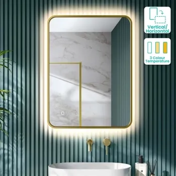 Mila Brushed Brass Backlit llluminated LED Mirror 800x600mm