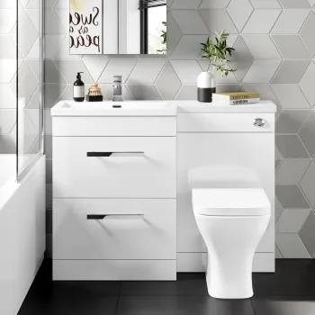 Avon Gloss White Combination Basin Drawer and Atlanta Toilet 1100mm - Left Handed