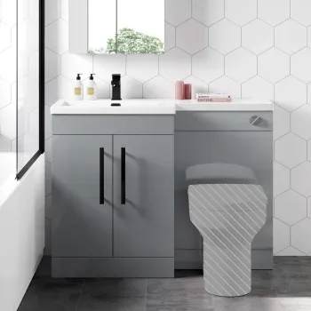 Avon Stone Grey Basin Vanity and Back To Wall Unit 1100mm - Black Accents - Left Handed