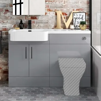 Harper Stone Grey Basin Vanity and Back To Wall Toilet Unit 1200mm - Black Accents - Left Handed