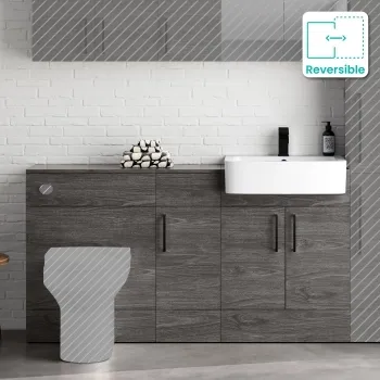 Harper Charcoal Elm Combination Vanity Basin 1500mm - Black Accents (Excludes Pan + Cistern)