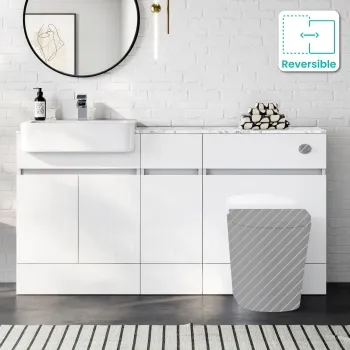 Foster Gloss White Combination Vanity Basin with Marble Top 1500mm - Excludes Toilet