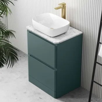 Corsica Midnight Green Vanity Drawer with Marble Top & Curved Counter Top Basin 600mm