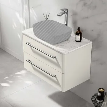 Omaha Linen White Wall Hung Drawer Vanity with Marble Top 800mm - Excludes Counter Top Basin