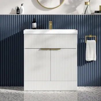 Havana Fluted Coastal White Basin Vanity 800mm - Brushed Brass Accents