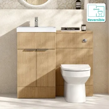 Havana Fluted Country Oak Combination Vanity Basin and Miami Toilet 1000mm - Chrome Handles
