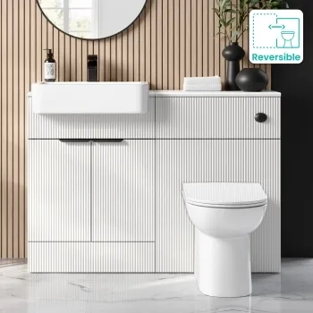 Sicily Fluted Coastal White Combination Vanity Basin and Aruba Toilet 1200mm - Black Accents