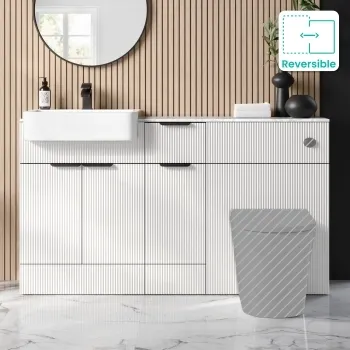 Sicily Fluted Coastal White Combination Vanity Basin with Marble Top 1500mm (Excludes Toilet) - Black Accents