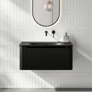 Sorrento Fluted Matt Black Wall Hung Drawer Vanity with Black Basin 800mm