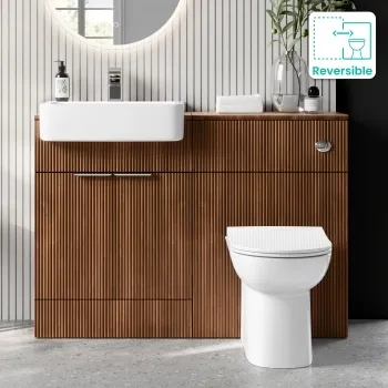 Sicily Fluted Black Walnut Combination Vanity Basin and Aruba Toilet 1200mm - Chrome Handles