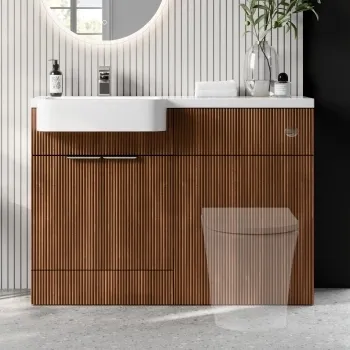 Sicily Fluted Black Walnut Basin Vanity and Back To Wall Toilet Unit 1200mm (Excludes Toilet) - Chrome Handles - Left Handed