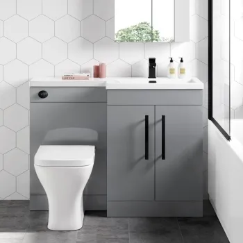 Avon Stone Grey Combination Vanity Basin and Atlanta Toilet 1100mm - Black Accents - Right Handed