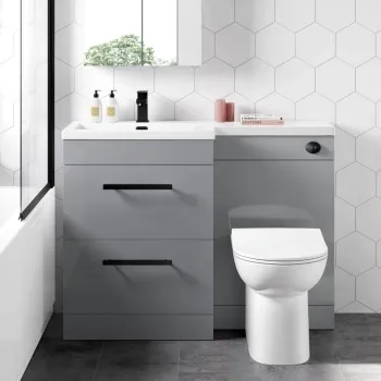 Avon Stone Grey Combination Basin Drawer and Aruba Toilet 1100mm - Black Accents - Left Handed