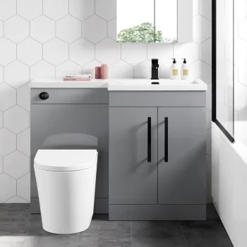 Avon Stone Grey Combination Vanity Basin and Boston Toilet 1100mm - Black Accents - Right Handed