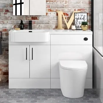 Harper Gloss White Combination Vanity Basin and Boston Toilet 1200mm - Black Accents - Left Handed