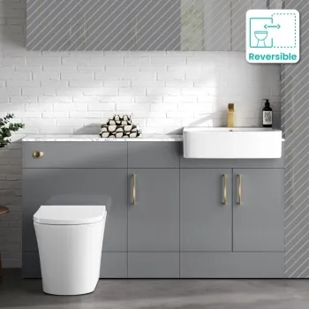 Harper Stone Grey Combination Vanity Basin with Marble Top & Tucson Toilet 1500mm - Brushed Brass Accents