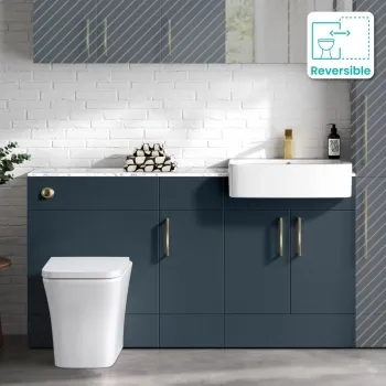 Harper Navy Blue Combination Vanity Basin with Marble Top & Houston Toilet 1500mm - Brushed Brass Accents