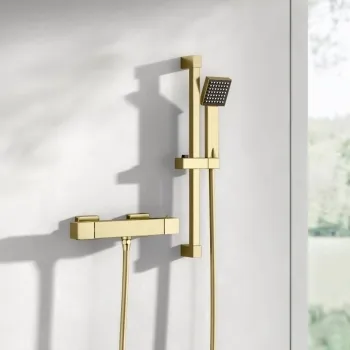 Cork Brushed Brass Square Thermostatic Bar Shower Set