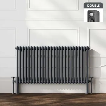 Athens Anthracite Double Column Horizontal Traditional Radiator 600x1190mm