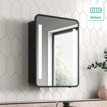 Olivia Battery Operated Black Framed Illuminated LED Mirror Cabinet 610x450mm