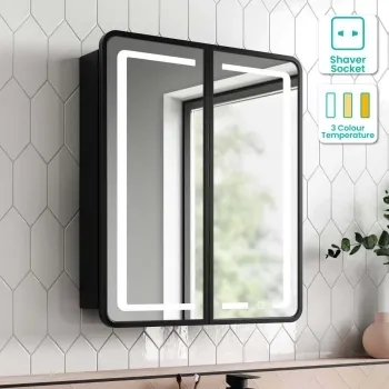 Olivia Black Framed Illuminated LED Mirror Cabinet 710x600mm