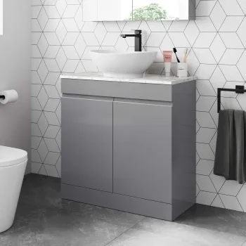 Trent Stone Grey Vanity with Marble Top & Oval Counter Top Basin 800mm
